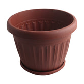 🪴 Terracotta-Style Plastic Planter with Saucer – 4 Sizes Available in terracotta brown color, featuring fluted design.